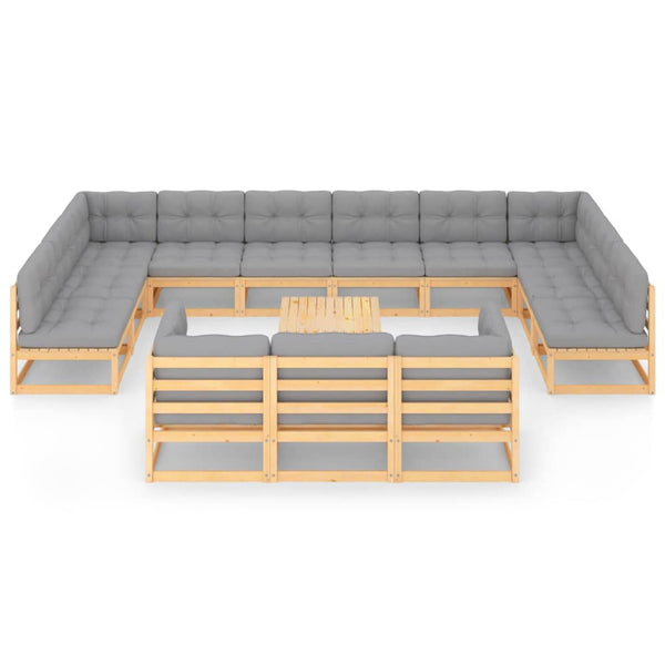 vidaXL Salon de jardin 14 pcs avec coussins Bois de pin massif