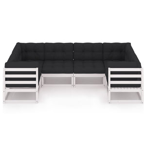6-tlg. Garten-Lounge-Set mit Kissen Weiß Massivholz Kiefer