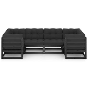 6-tlg. Garten-Lounge-Set mit Kissen Schwarz Massivholz Kiefer