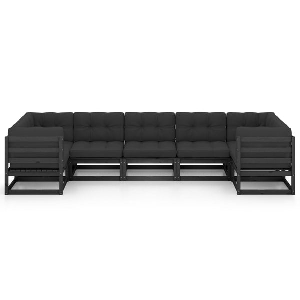 7-tlg. Garten-Lounge-Set mit Kissen Schwarz Massivholz Kiefer