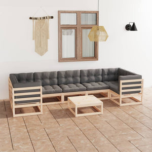 vidaXL Salon de jardin 8 pcs avec coussins, bois de pin massif