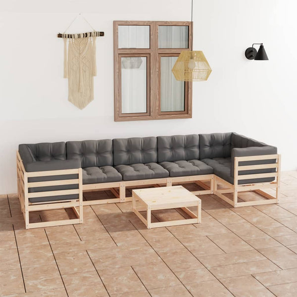 vidaXL Salon de jardin 8 pcs avec coussins, bois de pin massif