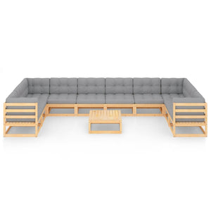 11-tlg. Garten-Lounge-Set mit Kissen Kiefer Massivholz