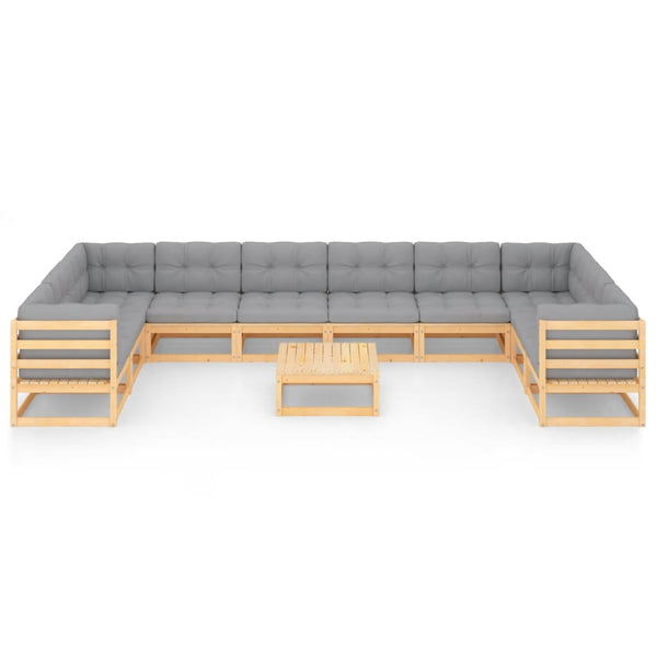 11-tlg. Garten-Lounge-Set mit Kissen Kiefer Massivholz