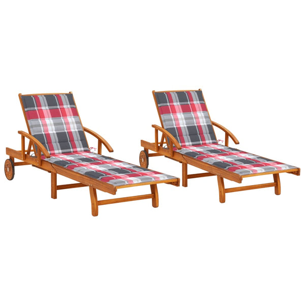 vidaXL Chaises longues 2 pcs avec coussins Bois d'acacia massif