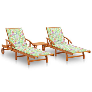 Sonnenliegen 2 Stk. mit Tisch und Auflagen Massivholz Akazie