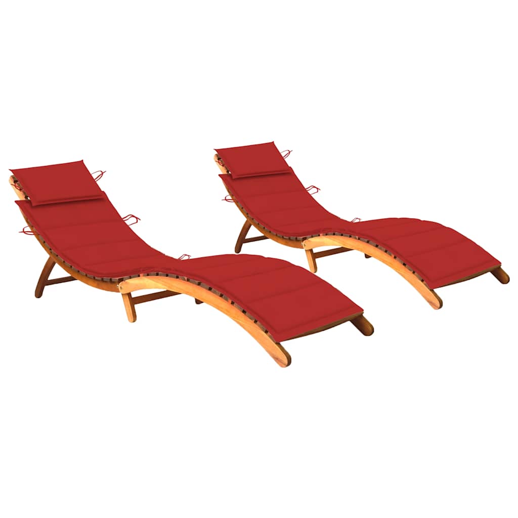 vidaXL Chaises longues 2 pcs avec coussins Bois d'acacia massif