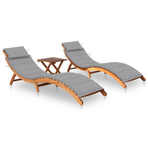 vidaXL Chaises longues 2 pcs avec table et coussins Bois d'acacia massif