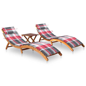 Sonnenliegen 2 Stk. mit Tisch und Auflagen Massivholz Akazie