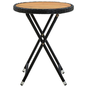 Beistelltisch Schwarz 60 cm Poly Rattan und Massivholz Akazie