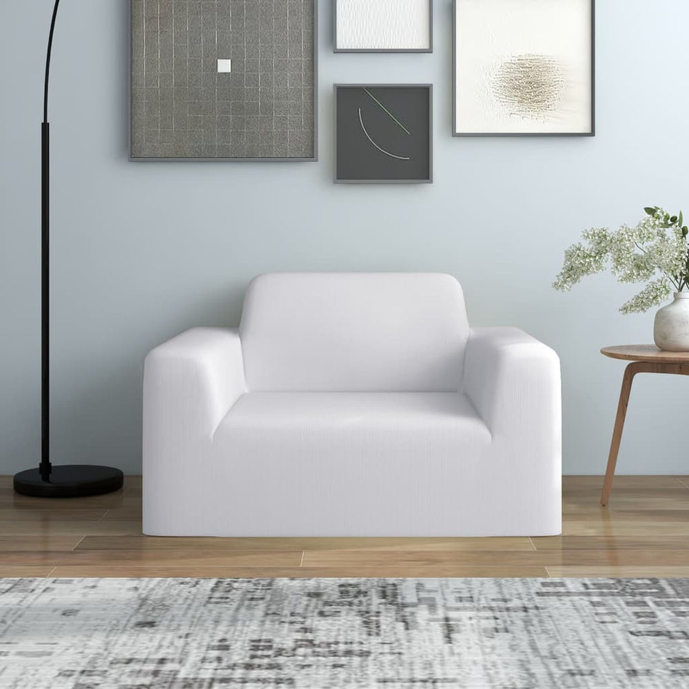 Weiße Stretch-Sofahusse aus Polyester-Jersey