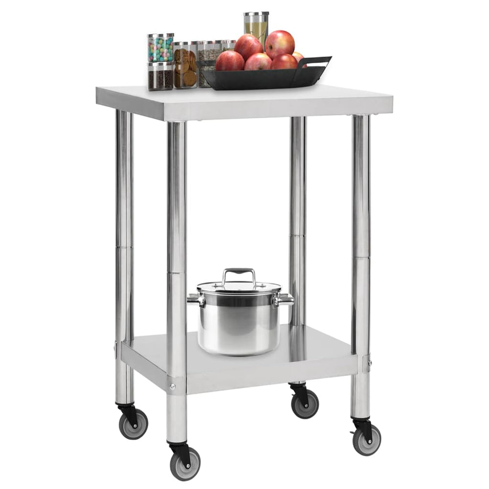 vidaXL Kitchen Prep Table with Casters 60x60x85 cm Stainless Steel