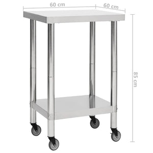 Edelstahl Küchenarbeitstisch mit Rollen 60x60