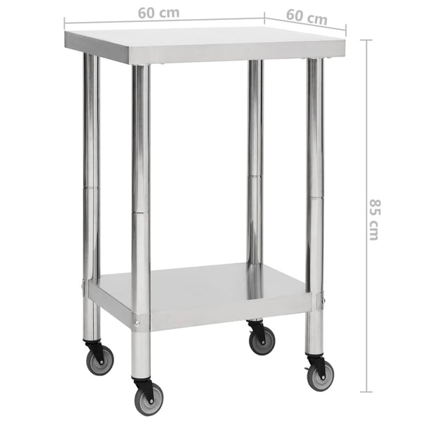 Edelstahl Küchenarbeitstisch mit Rollen 60x60