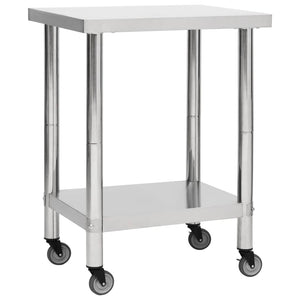 Edelstahl Küchenarbeitstisch mit Rollen 80x30x85 cm