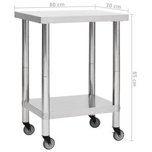 Edelstahl Küchenarbeitstisch mit Rollen 80x30x85 cm