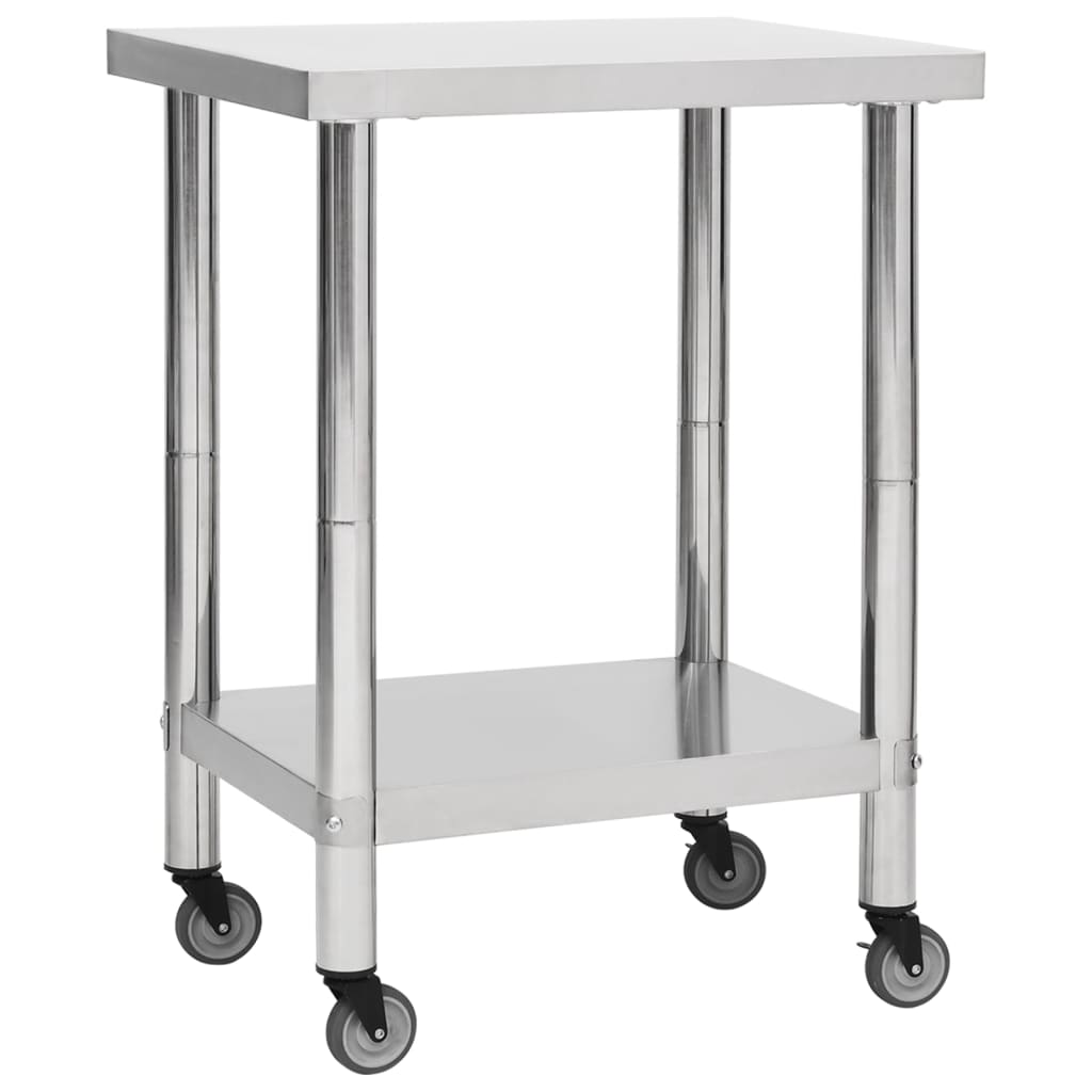 Edelstahl Küchenarbeitstisch mit Rollen 80x45x85 cm