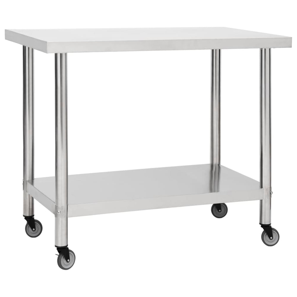 vidaXL Kitchen Prep & Work Table with Wheels 80x60x85 cm Stainless Steel