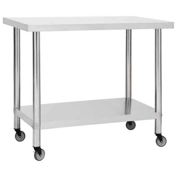 Edelstahl Küchen Arbeitstisch mit Rollen 80x60
