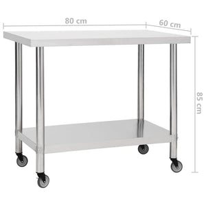 Edelstahl Küchen Arbeitstisch mit Rollen 80x60