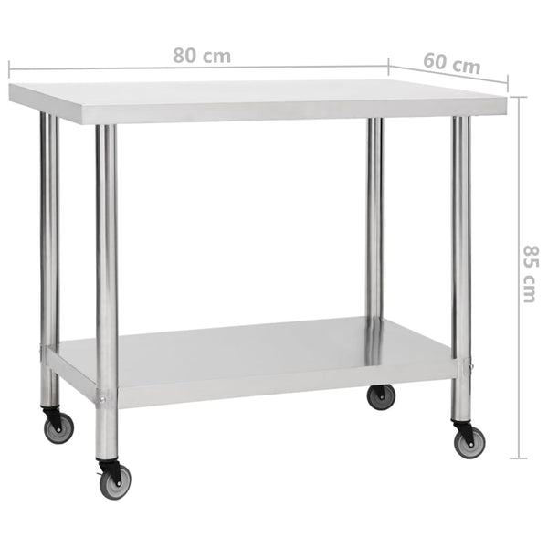 Edelstahl Küchen Arbeitstisch mit Rollen 80x60