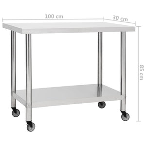 Edelstahl Küchen Arbeitstisch mit Rollen