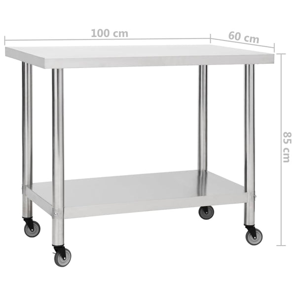 Edelstahl Küchen Arbeitstisch mit Rollen
