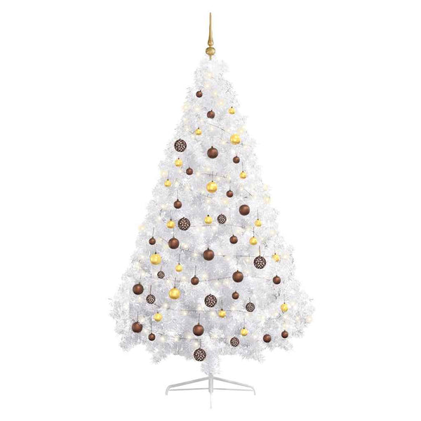 Künstlicher Halb-Weihnachtsbaum Beleuchtung Kugeln Weiß 180 cm