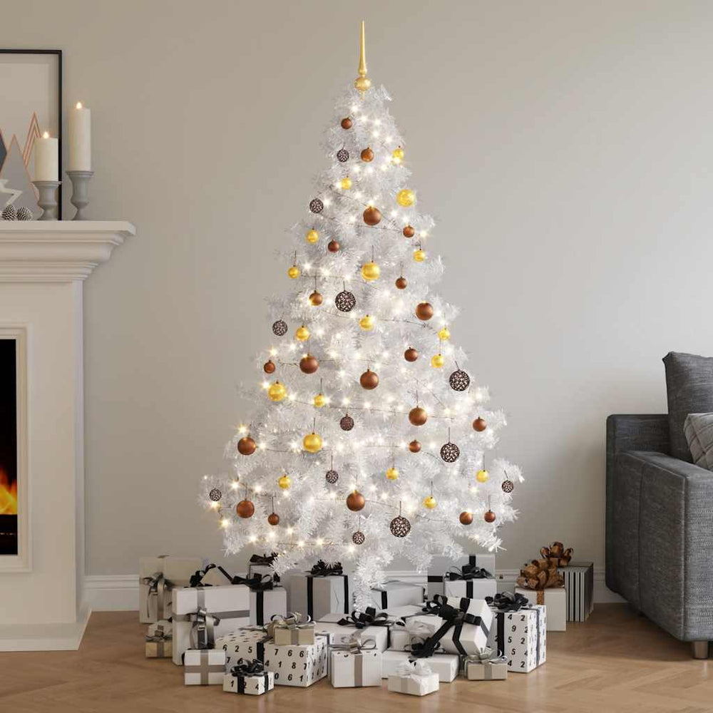 Künstlicher Halb-Weihnachtsbaum Beleuchtung Kugeln Weiß 180 cm