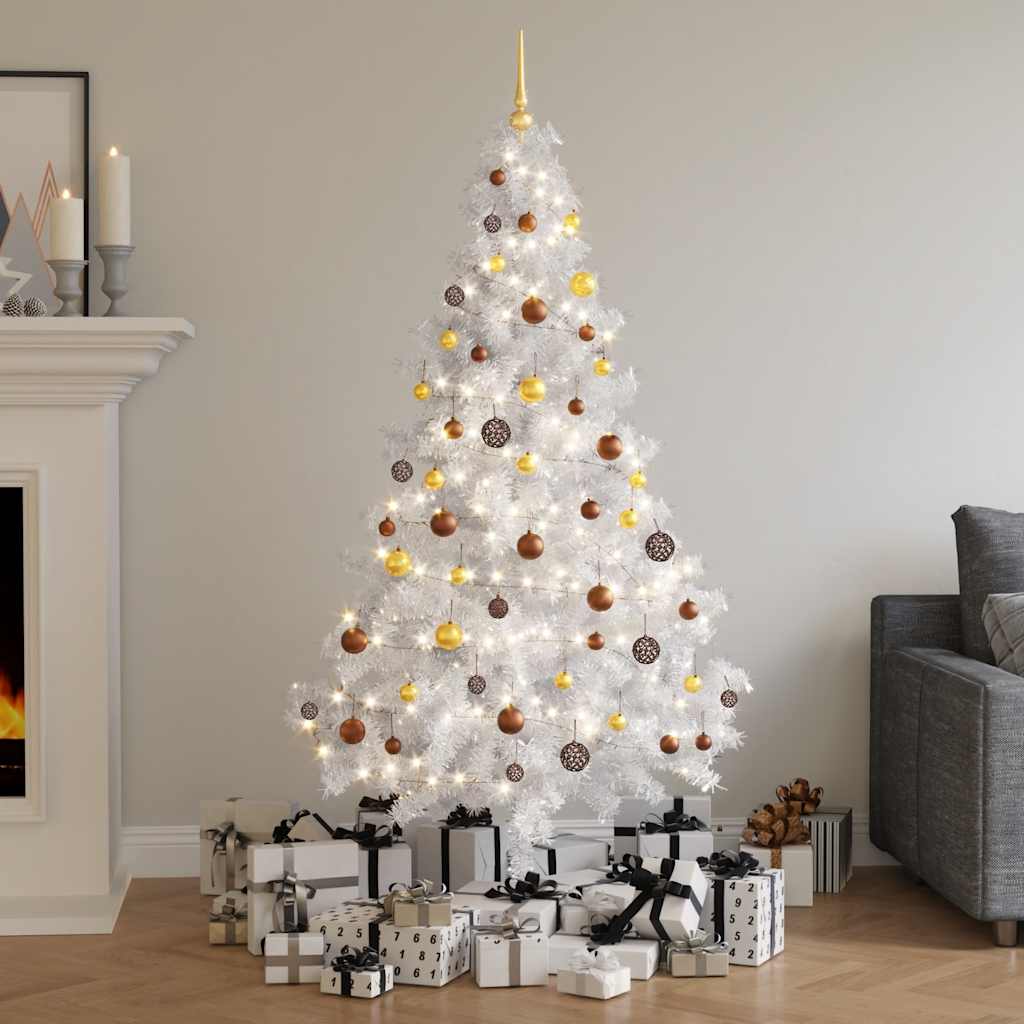 Künstlicher Halb-Weihnachtsbaum Beleuchtung Kugeln Weiß 180 cm