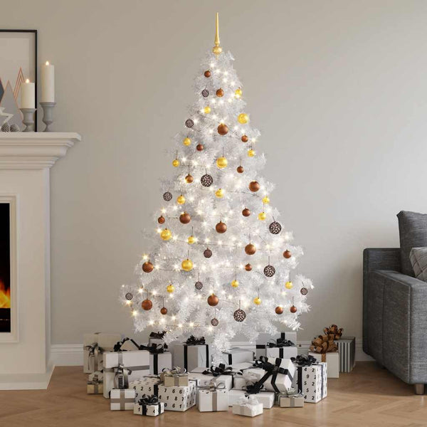 Künstlicher Halb-Weihnachtsbaum Beleuchtung Kugeln Weiß 180 cm