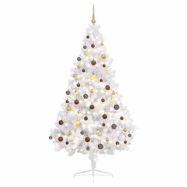 Künstlicher Halb-Weihnachtsbaum Beleuchtung Kugeln Weiß 210 cm