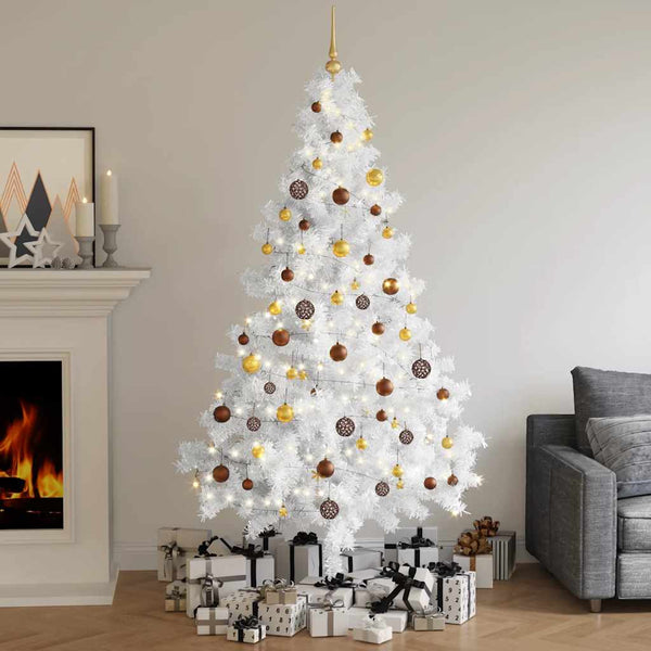 Künstlicher Halb-Weihnachtsbaum Beleuchtung Kugeln Weiß 210 cm