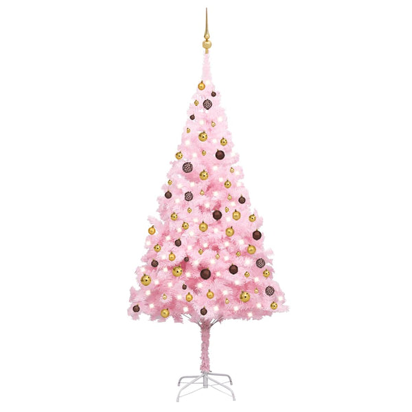 Künstlicher Weihnachtsbaum mit Beleuchtung & Kugeln Rosa 240cm