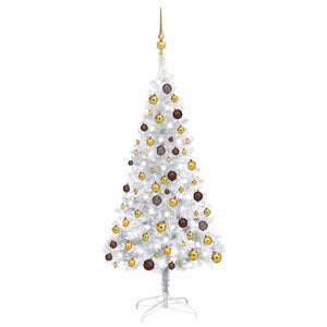 Künstlicher Weihnachtsbaum Beleuchtung & Kugeln Silber 150 cm