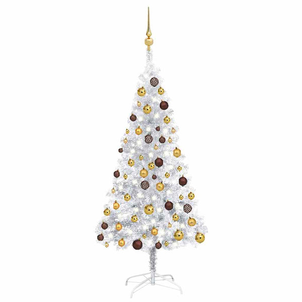 Künstlicher Weihnachtsbaum Beleuchtung & Kugeln Silber 150 cm