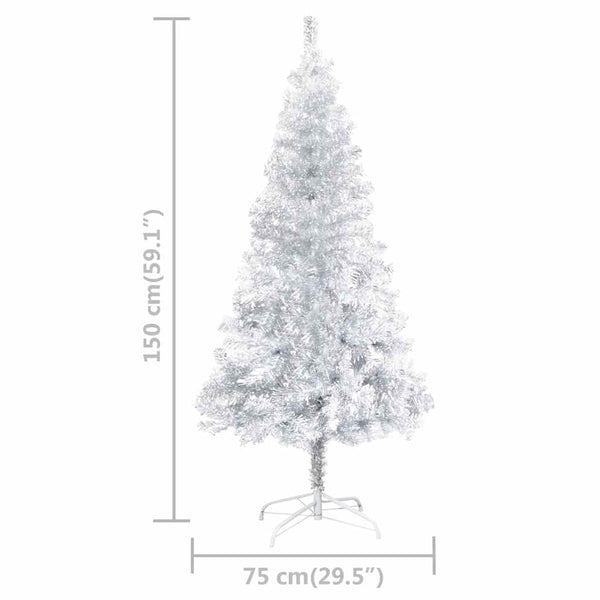 Künstlicher Weihnachtsbaum Beleuchtung & Kugeln Silber 150 cm