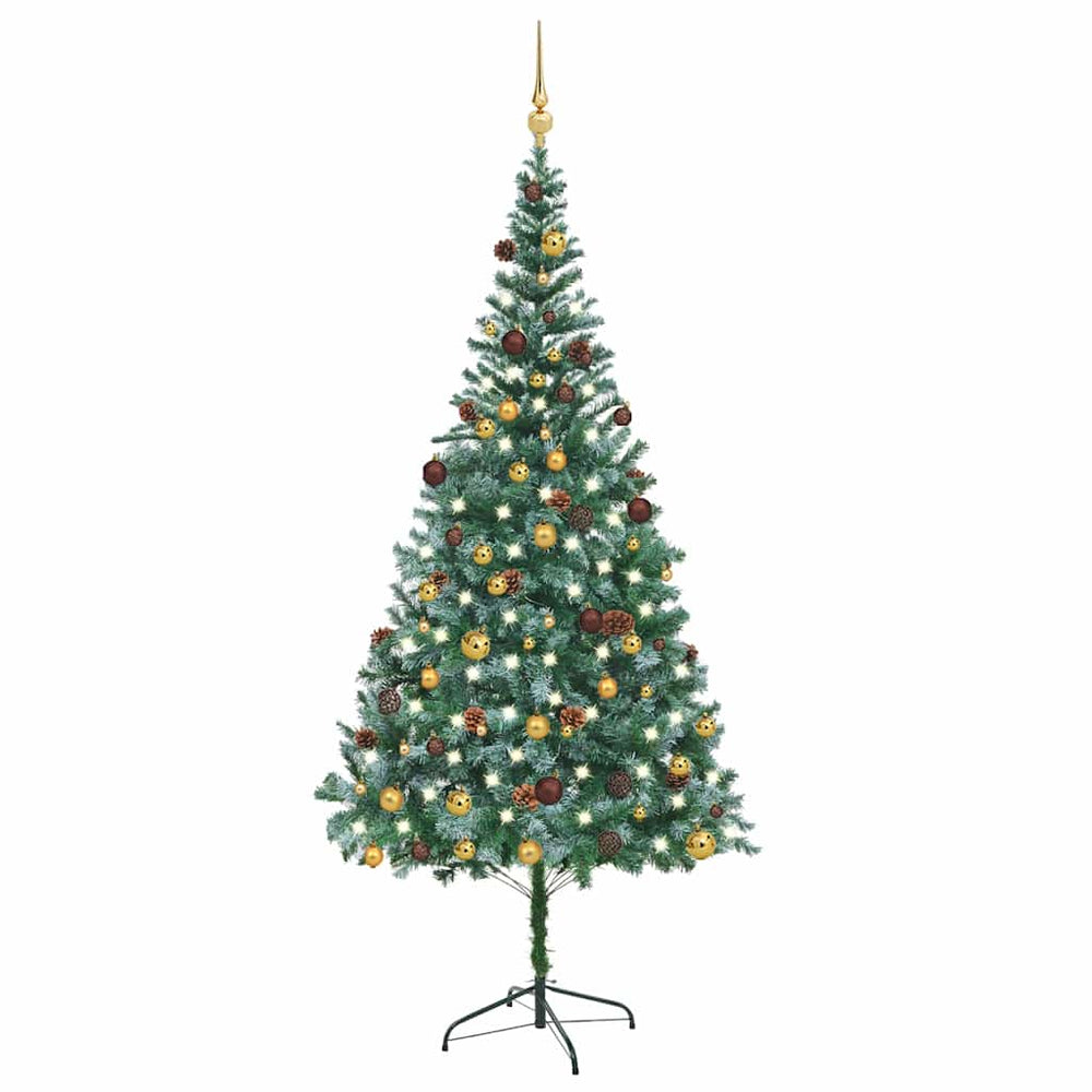 Künstlicher Weihnachtsbaum mit Beleuchtung Kugeln Zapfen 210 cm