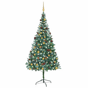 Künstlicher Weihnachtsbaum mit Beleuchtung Kugeln Zapfen 210 cm