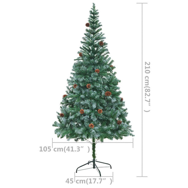 Künstlicher Weihnachtsbaum mit Beleuchtung Kugeln Zapfen 210 cm