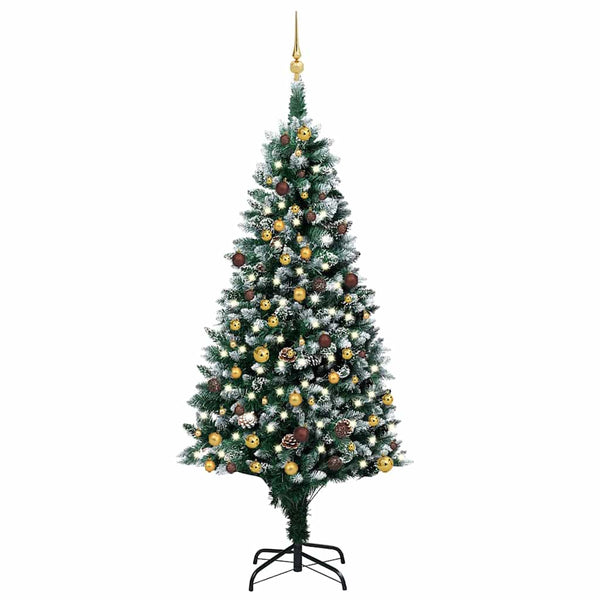 Künstlicher Weihnachtsbaum mit LEDs Kugeln Zapfen 210 cm