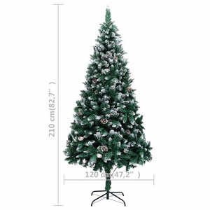 Künstlicher Weihnachtsbaum mit LEDs Kugeln Zapfen 210 cm