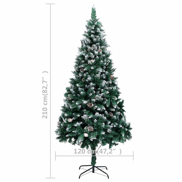 Künstlicher Weihnachtsbaum mit LEDs Kugeln Zapfen 210 cm