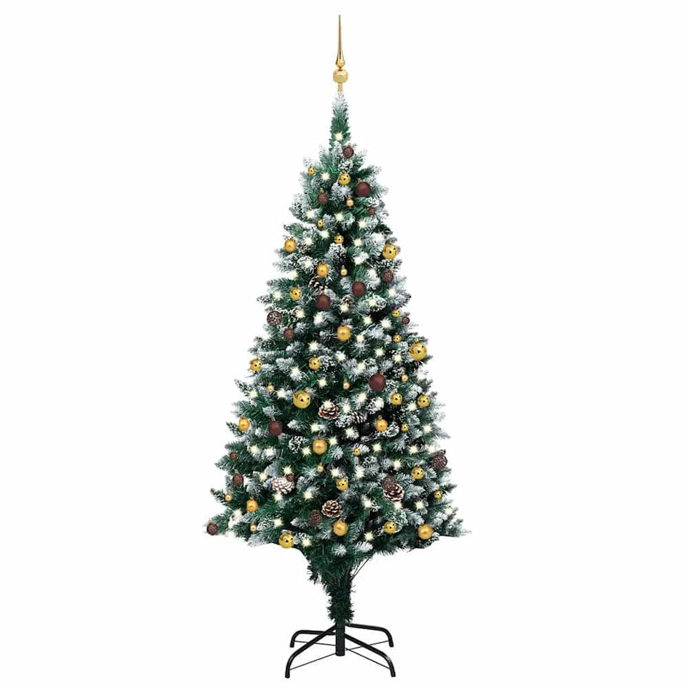Künstlicher Weihnachtsbaum mit LEDs Kugeln Zapfen 240 cm