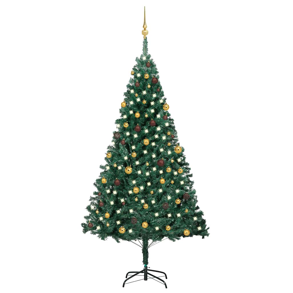 Künstlicher Weihnachtsbaum mit Beleuchtung & Kugeln Grün 240 cm