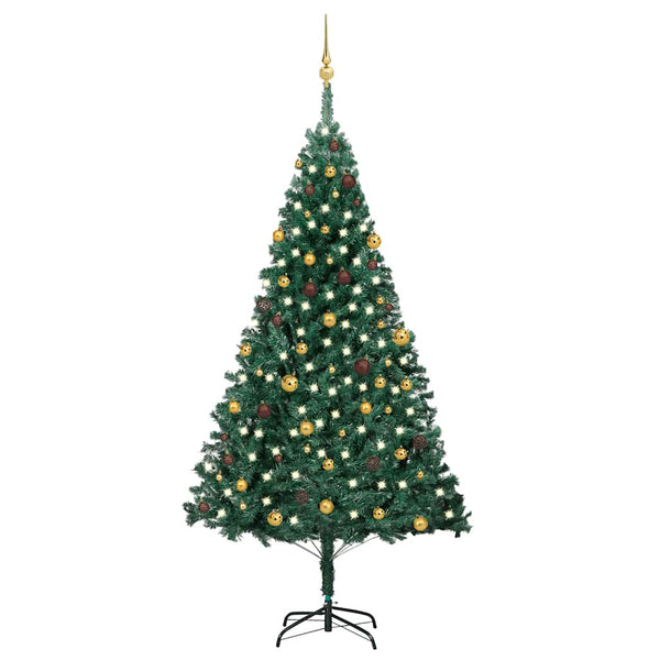Künstlicher Weihnachtsbaum mit Beleuchtung & Kugeln Grün 240 cm