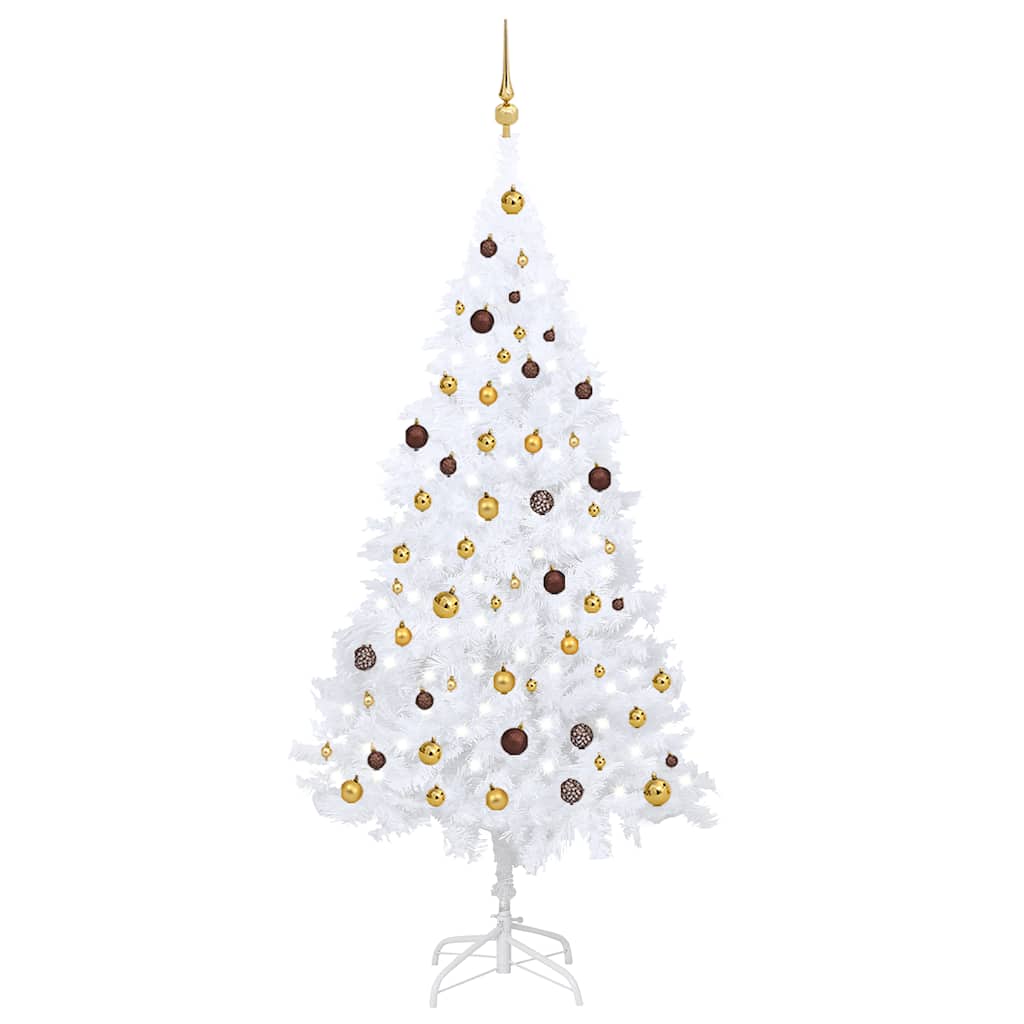 Künstlicher Weihnachtsbaum mit Beleuchtung & Kugeln Weiß 210 cm