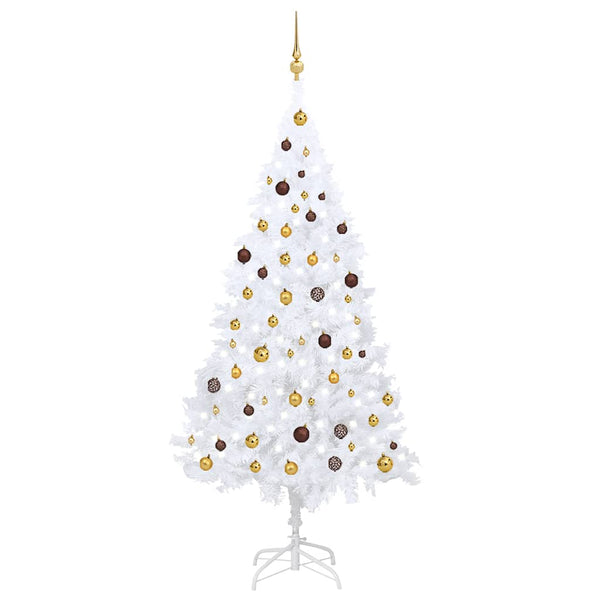 Künstlicher Weihnachtsbaum mit Beleuchtung & Kugeln Weiß 210 cm