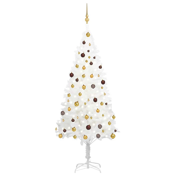 Künstlicher Weihnachtsbaum mit Beleuchtung & Kugeln Weiß 210 cm
