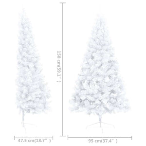 Künstlicher Halb-Weihnachtsbaum Beleuchtung Kugeln Weiß 150 cm